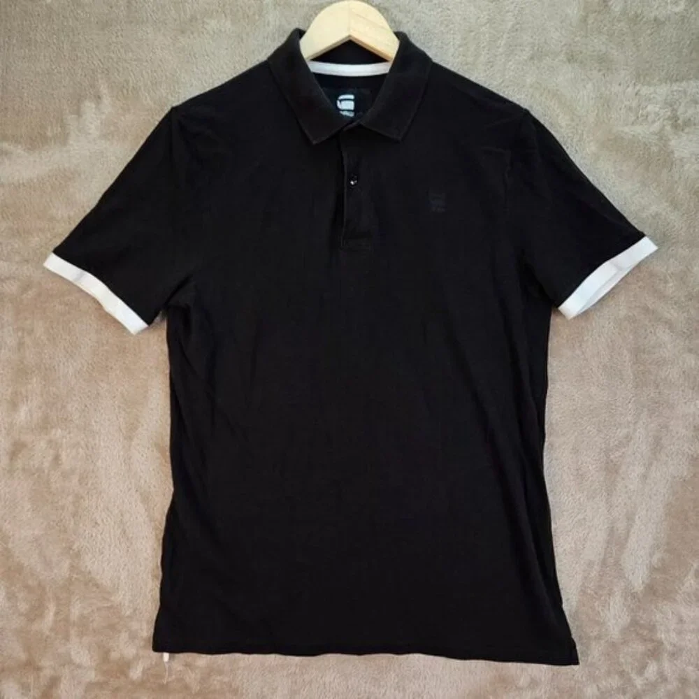 G-Star Raw Polo Shirt Embroidered Logo Golf Black Short Sleeve Men's Size M - Picture 1 of 10
